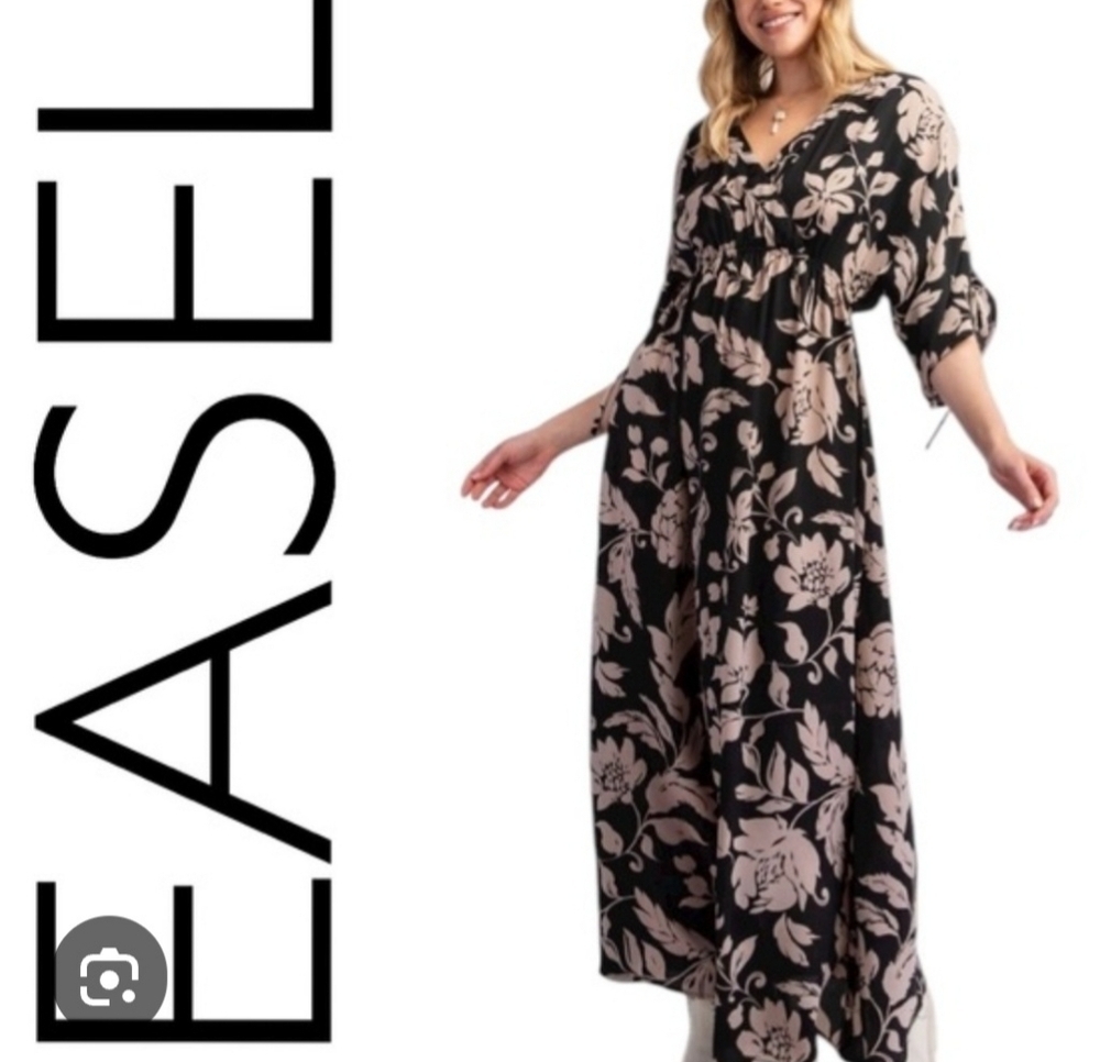 Easel Floral Maxi Dress  Black Tan SZ L
